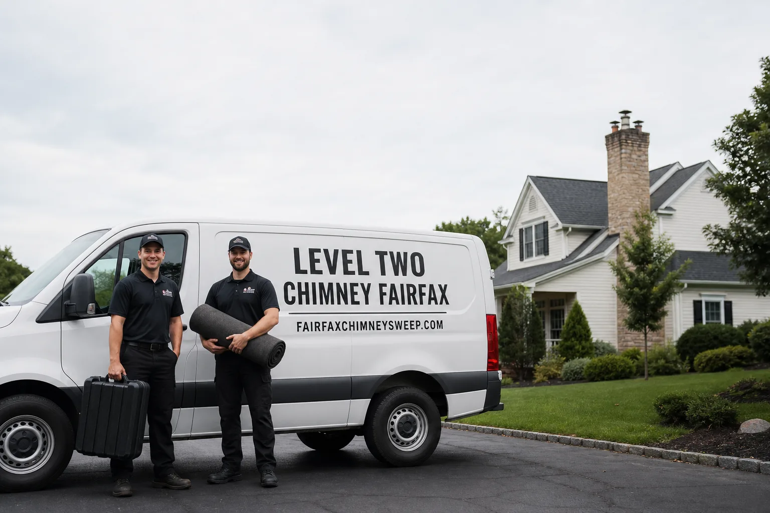Level Two Chimney Fairfax chimney cleaning service vehicle and crew in Fairfax, VA